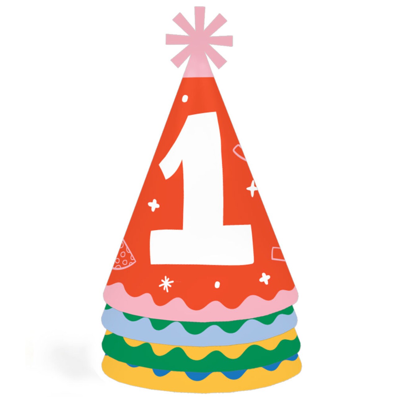 Big Dot of Happiness One is Fun 1st Birthday Cone Party Hats, First Birthday Party Decorations, Colorful Hats with Elastic Strings - Set of 8